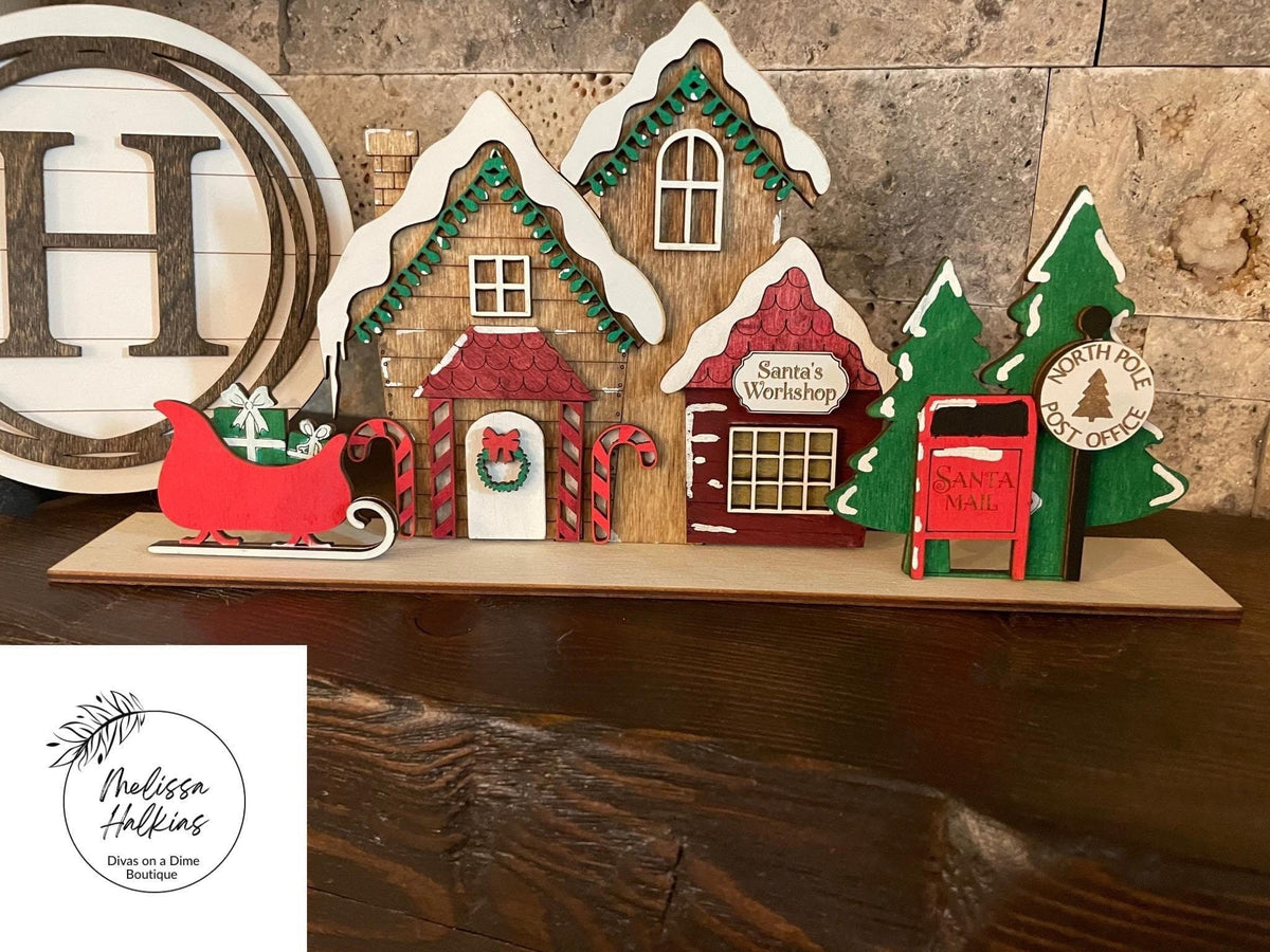 Standing Christmas Houses Santa's Village File SVG, Glowforge, LuckyHeartDesignsCO