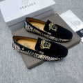 Versace Men's Black Patterned Side Loafers